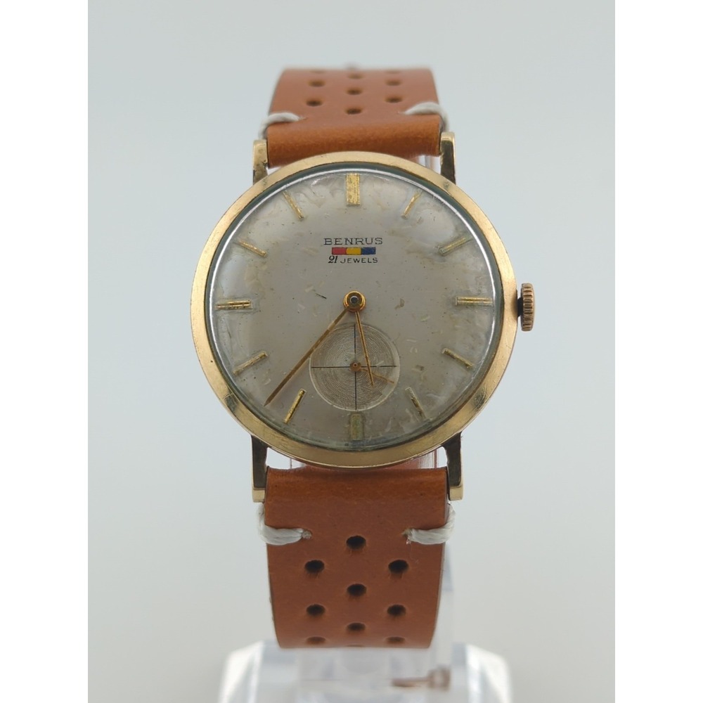 Vintage BENRUS Mechanical Wind 21 Jewel‎ 32mm 10k RGP Swiss - Runs Well ~ +55s